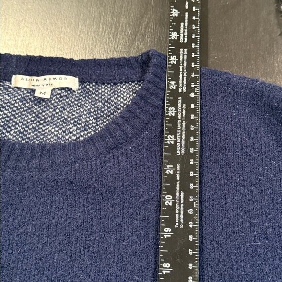 Alexia Admor Fair Isle Bulky Knit Navy Blue White Sweater Pockets Womens Medium - Picture 9 of 9